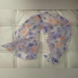 Sheer Pastel Floral Scarf Vintage Long Silk Feel Purple Peach 90s Light & Flowy